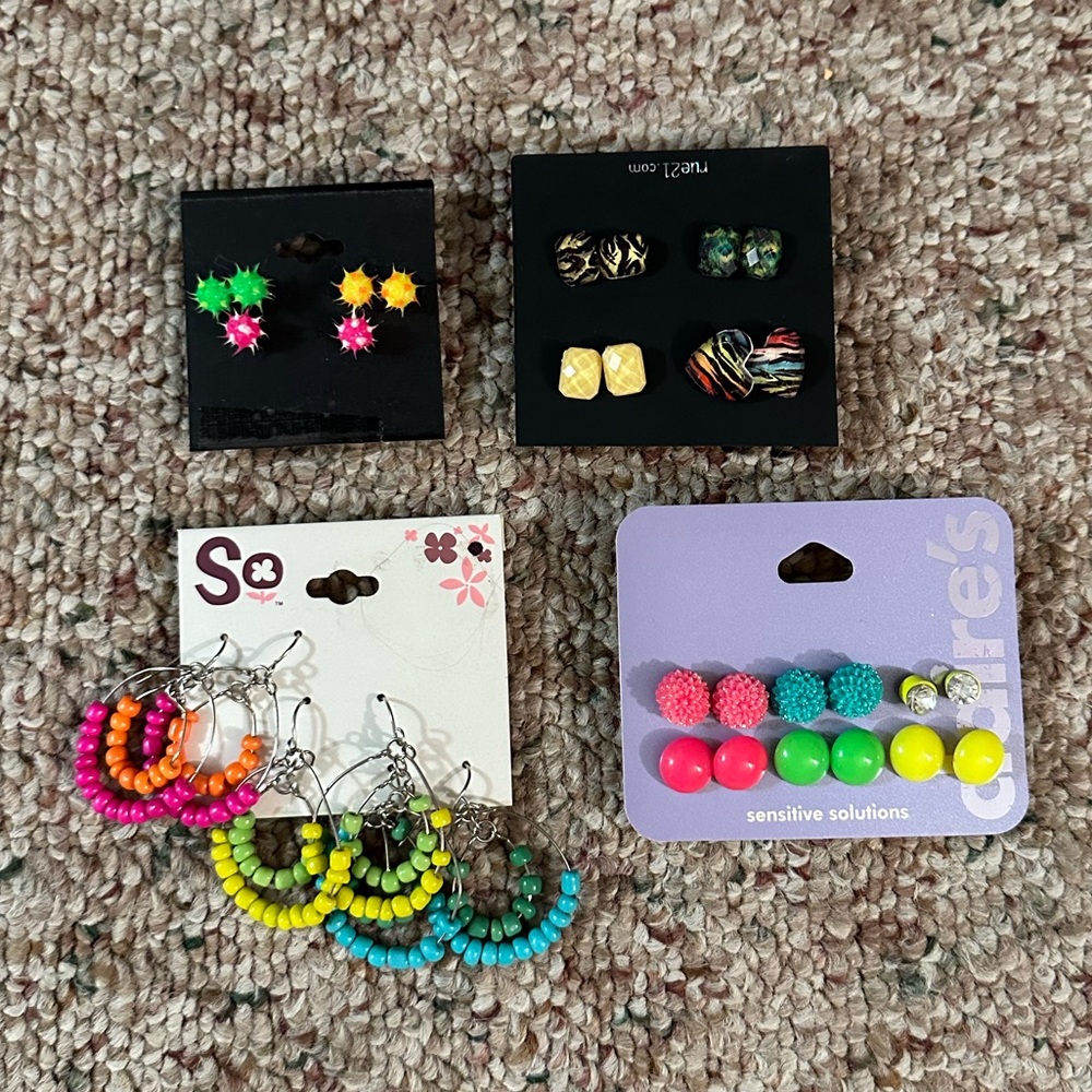 Neon and animal print bundle earrings